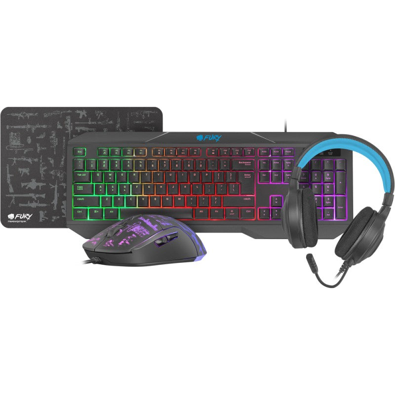 Gaming Combo Set 4 in 1 Fury Thunderstreak 3.0 (tastatura, casti, mouse, mousepad)